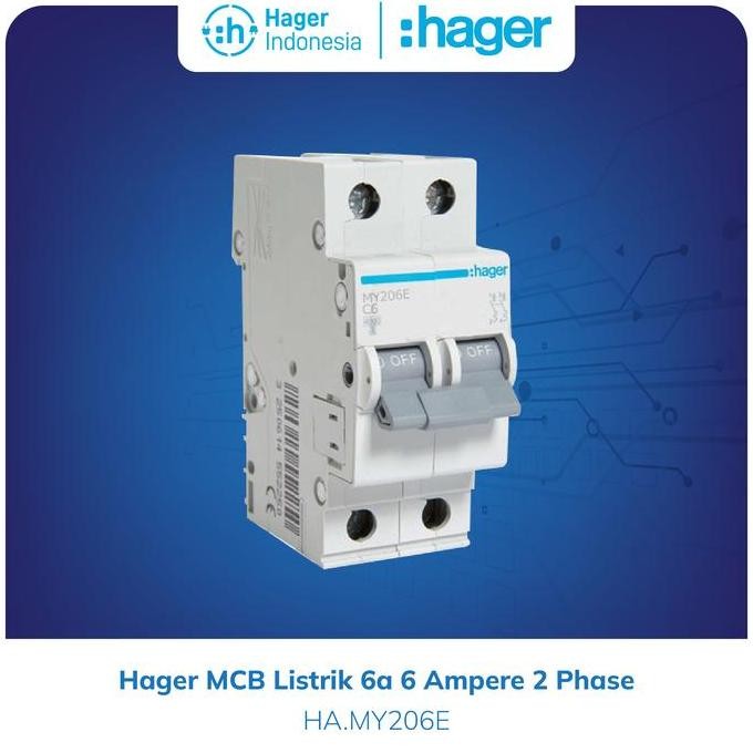 '' Hager MCB Listrik 6a 6 Ampere 2 Phase - MY206E ''