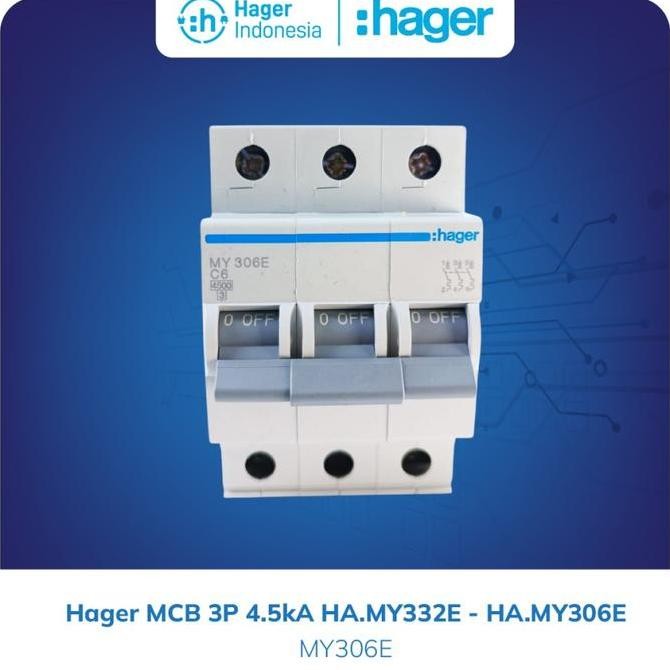 * Hager MCB 6A 6 ampere 3 Phase 4.5kA - MY306E *