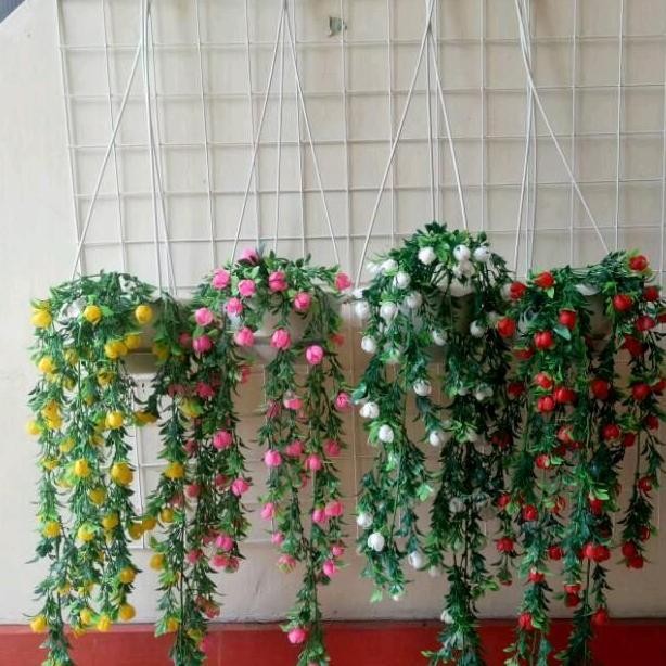 DF30>> bunga plastik bunga priti juntai +pot gantung  plastik