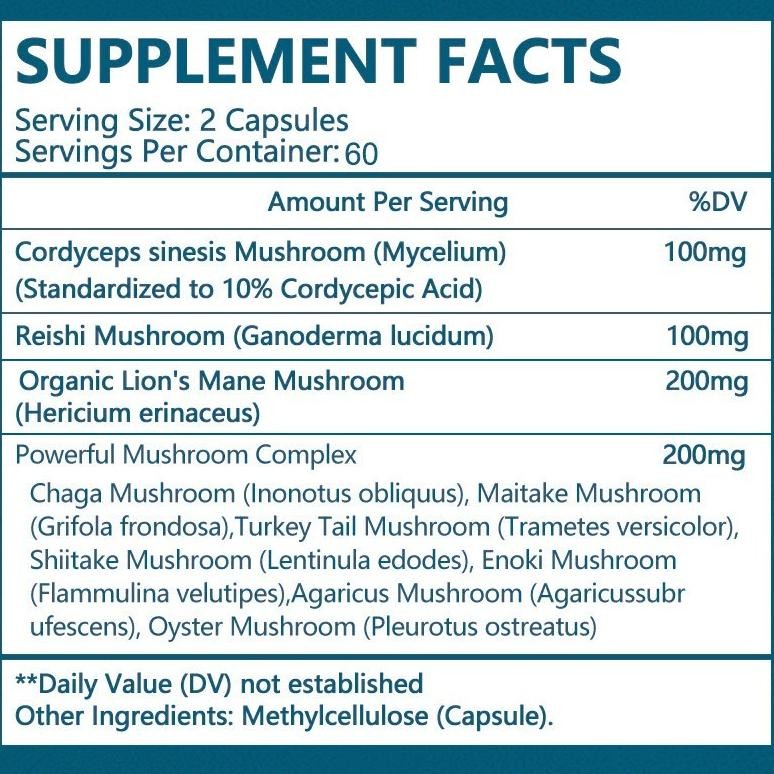Usa Vitamin Mushroom Complex - 120 Kapsul Lions Mane Cordyceps Mushrooms Original