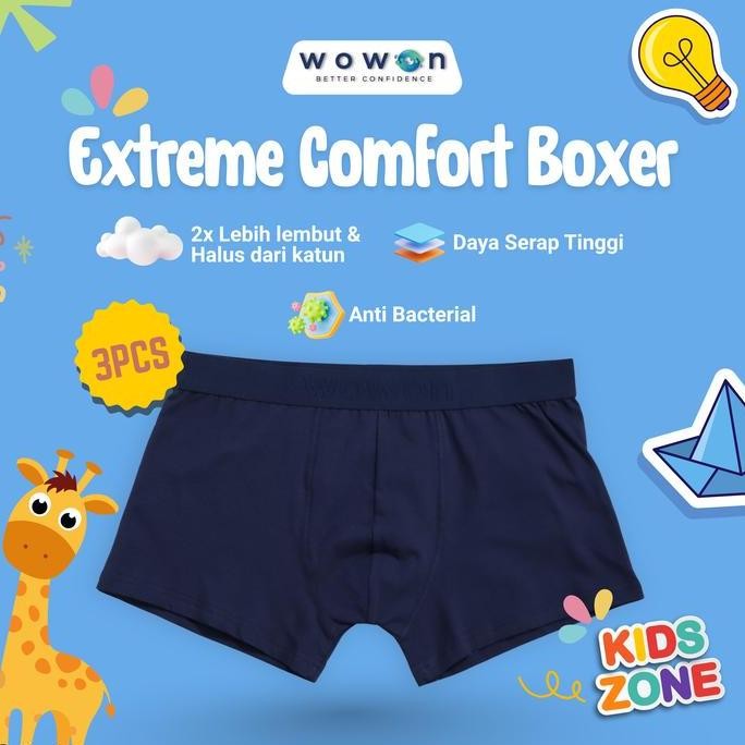 DV65 }} (3 PCS) Wowon Kids Boxer - Boxer Anak Anti Bakteri - Extreme Comfort Boxer
