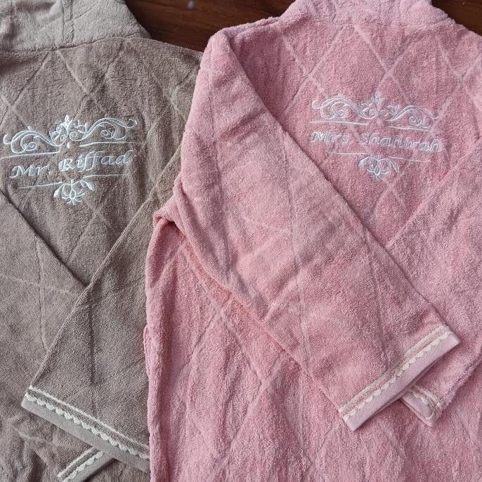 Bathrobe Moza Couple Set All Size With Bordir