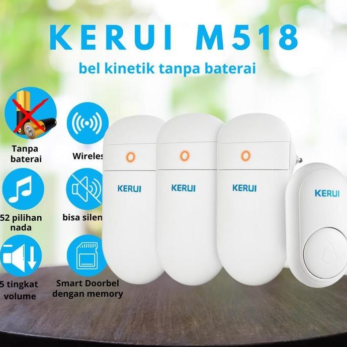 Kerui Bel Rumah Wireless M518 Doorbell Bel Kinetik Tanpa Baterai 3 Receiver