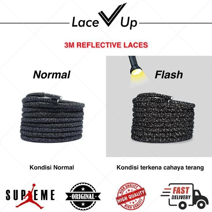Tali Sepatu Reflective Yeezy 350 V2 Static Black Shoelace - Black/Grey
