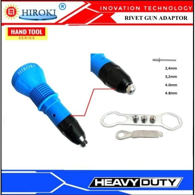 Hiroki Premium Adapter Rivet Gun Tang Elektrik Aluminium Baja Ringan