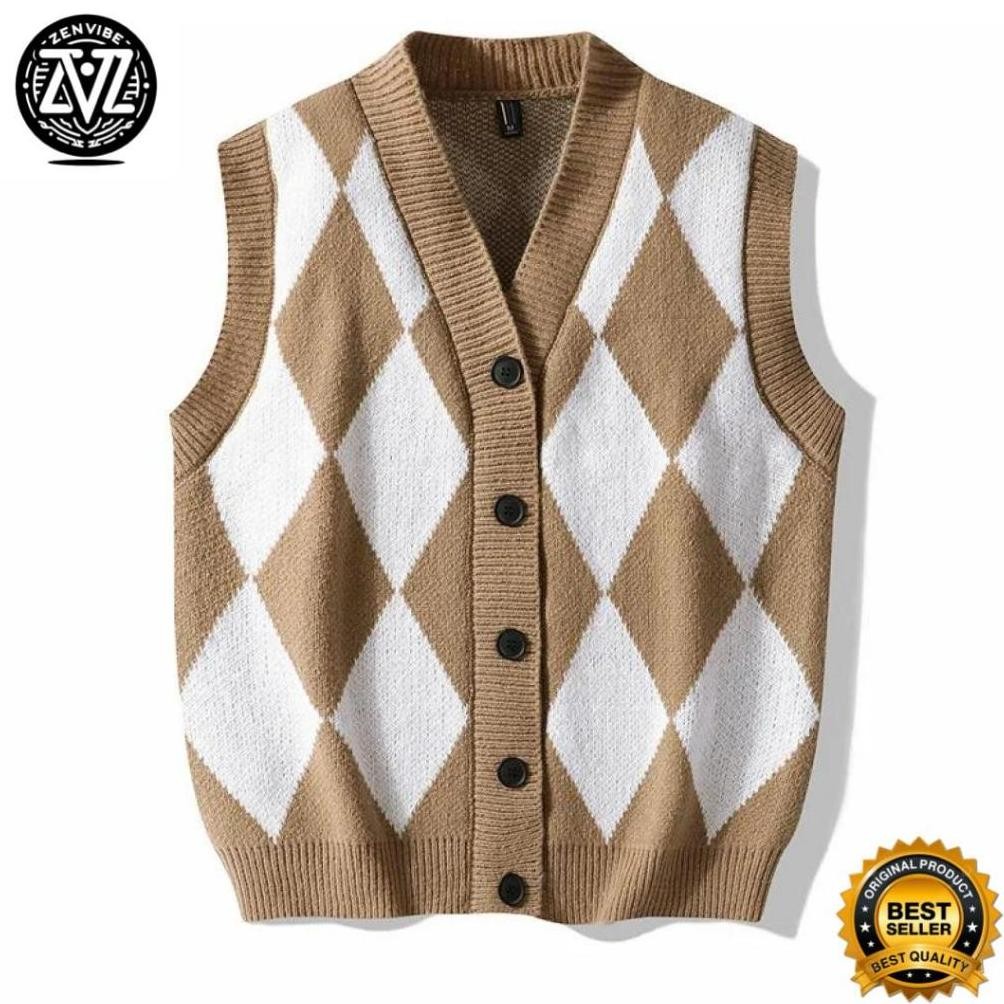 Vest Dustin Zenvibe Rompi Rajut Vest Knitt Korean Style Untuk Kantoran atau sekolah Berkancing list 
