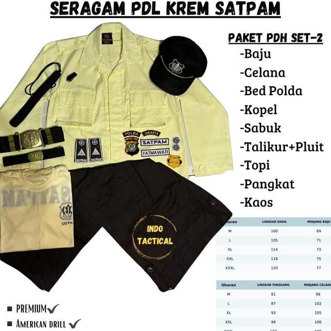 BAJU SERAGAM SECURITY CREAM PDL PDH SATPAM CREAM 2025, SETELAN SATPAM CREAM TERBARU, BAJU PREMIUM SA