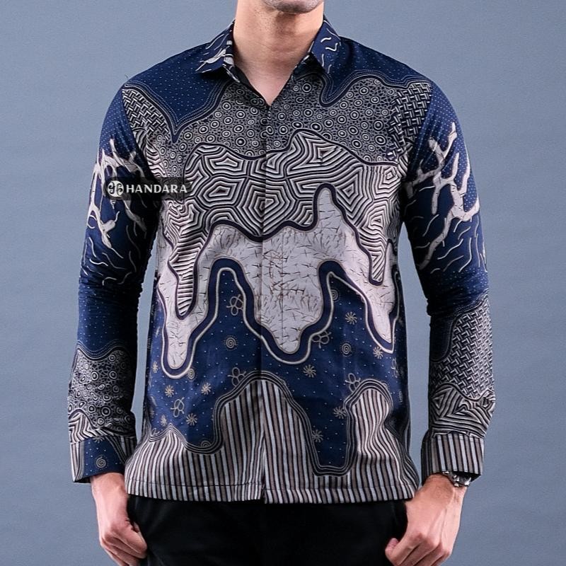 Hot Handara Batik Premium Pria Lengan Panjang Slim Fit Furing - Horizon Ii Navy Dg-4