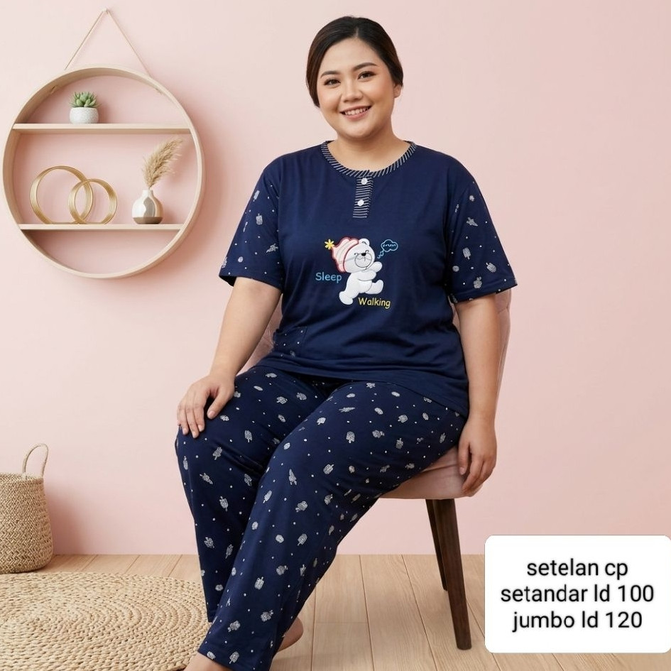 Baju Tidur Wanita Cp Jumbo Kaos Adem Ukuran LD 110-120cm