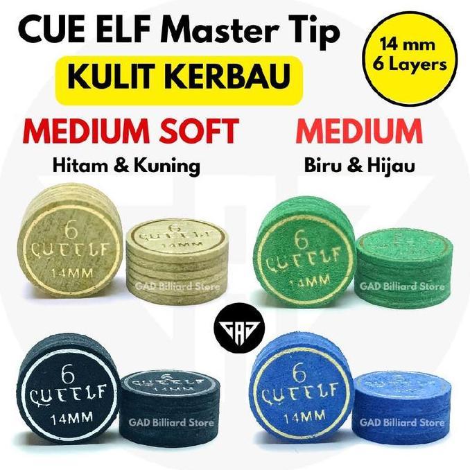 CUE ELF Cue Tip Play Billiard | Bahan Kulit Kerbau Diskon