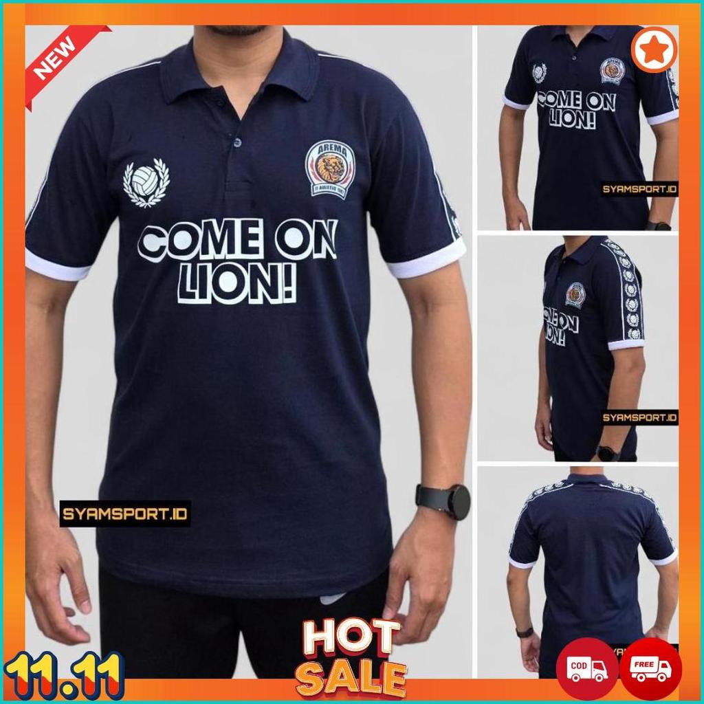 Kaos Polo Arema Retro Singa Bertindik Comeon Lion | Kaos Cotton Polo Arema | Kaos Arema Retro | Kaos