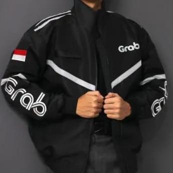 JAKET  DRIVER GRAB HITAM  ONLINE Bomber full bordir Pria Keren [Terbaik]
