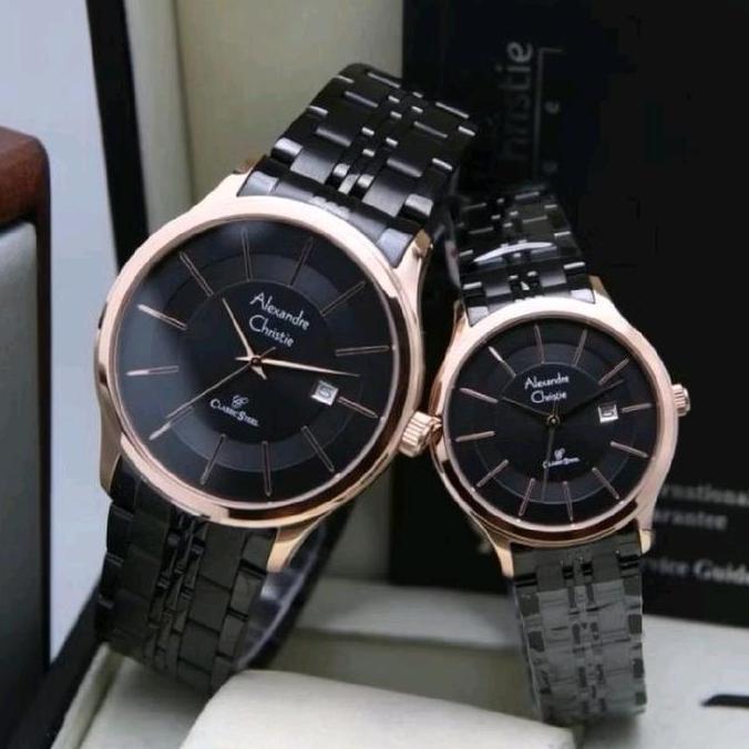 JAM TANGAN PASANGAN COUPLE ALEXANDRE CHRISTIE AC8348 AC 8348 BLACK ROSEGOLD ORIGINAL