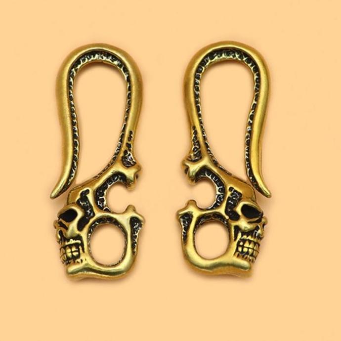 Solid Brass Cantelan Kaitan Kepala Tengkorak Kerangka Uang Logam Solid Retro Key Chain