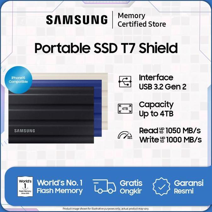Samsung Portable SSD T7 Shield USB 3.2 Gen 2 - SSD Eksternal - 1TB / 2TB / 4TB