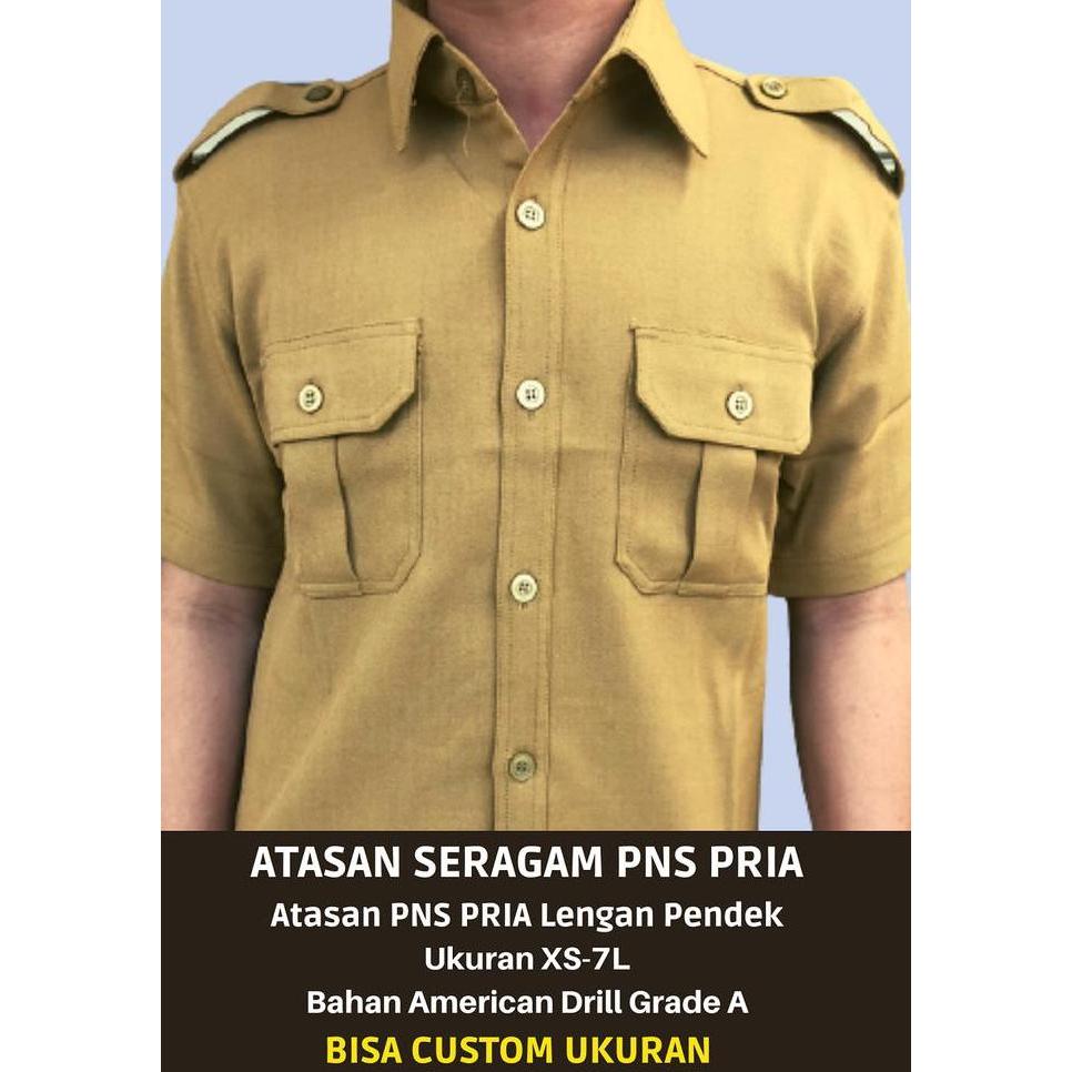 [CUCI GUDANG] Kemeja PDH PNS Pria Lengan Pendek XS-7L Khaki Muda AMerican Drill