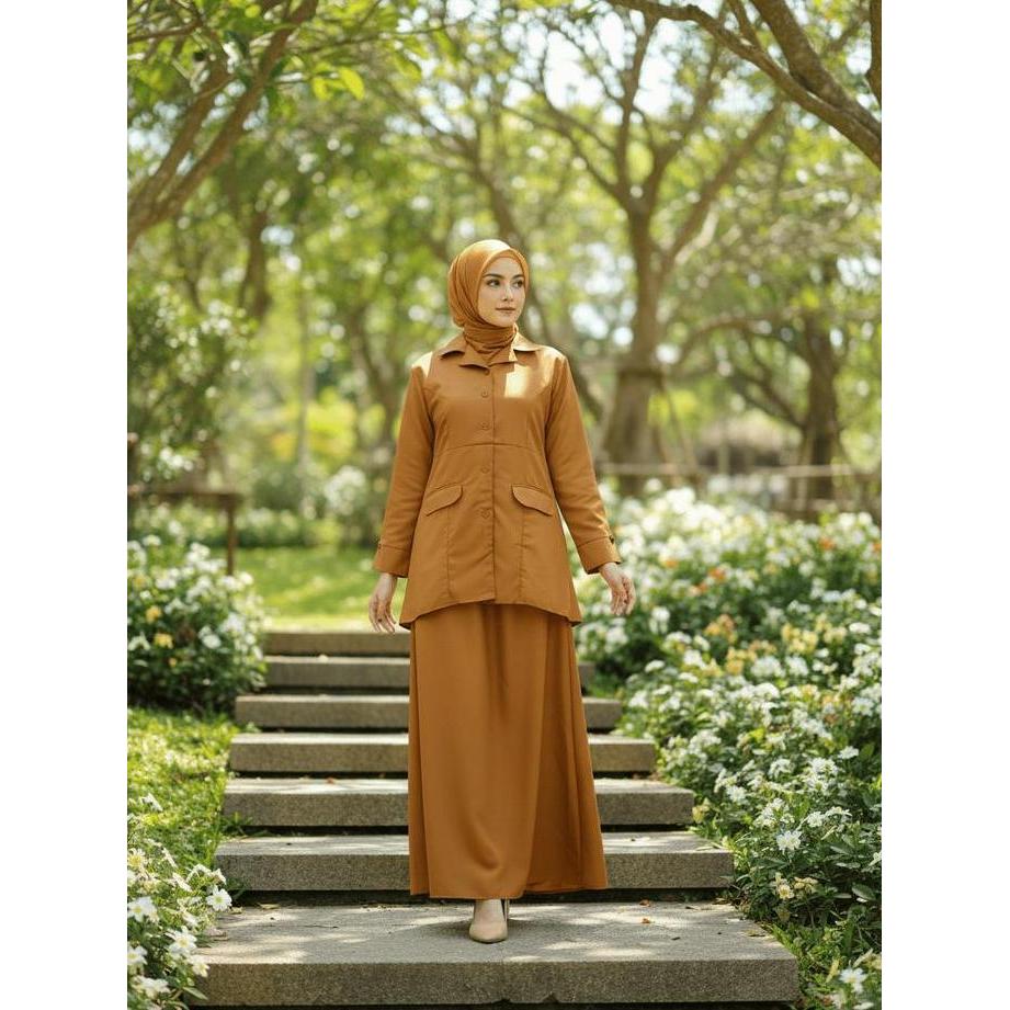 [CUCI GUDANG] Dania Series Gamis Semi Rok Seragam PNS PDH Pemda ASN Warna Khaki Kheki Bahan Katun To
