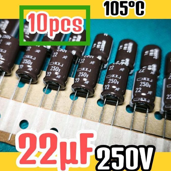 10PCSKAPASITOR CAPASITOR ELKO ELCO 250V 22UF 250V 22 UF 250 V 250VOLT 22UF ORIGINAL