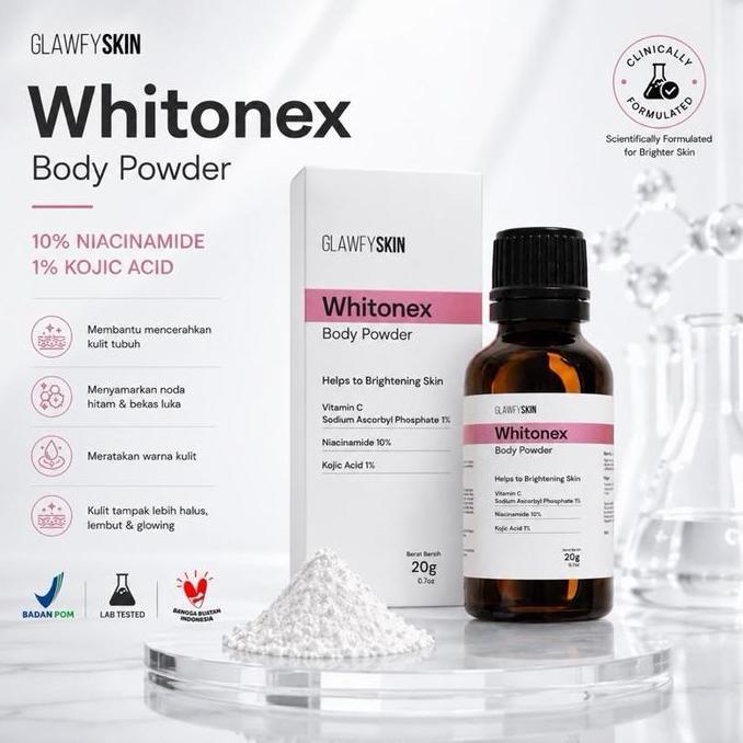 Whitonex Powder 10% | Bubuk Pencerah Kulit Dengan Kandungan 10% Niacinamade & Kojic Acid Glawfyskin