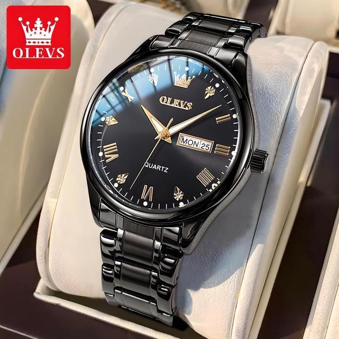 Bw- Olevs Jam Tangan Pria Anti Air Cowok Tahan Bisnis Kuarsa Stainless Steel Men Tches Arloji Kaca W