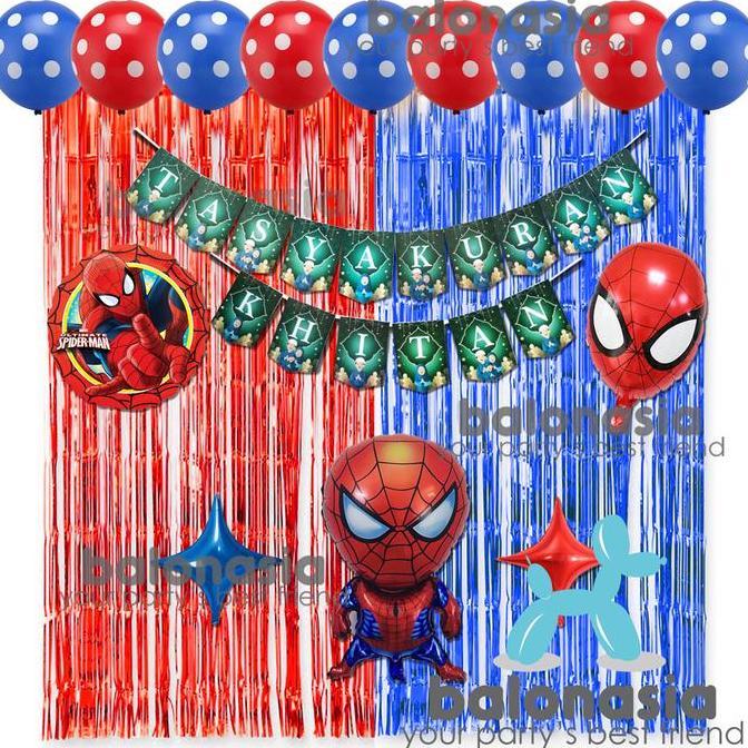 Dekorasi Paket Balon Tasyakuran Khitan Khitanan Backdrop 2 Tirai Spiderman