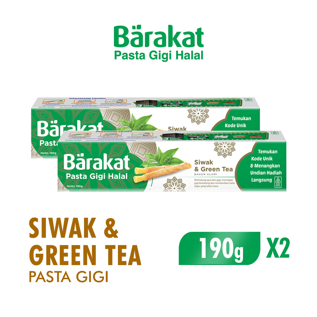 Barakat Pasta Gigi Siwak & Greentea Tube 190gr x2