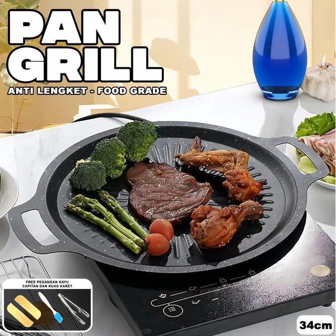 kokahyuan718 - pan grill anti lengket alat panggang ala korea style diameter 34cm alat grill panggan