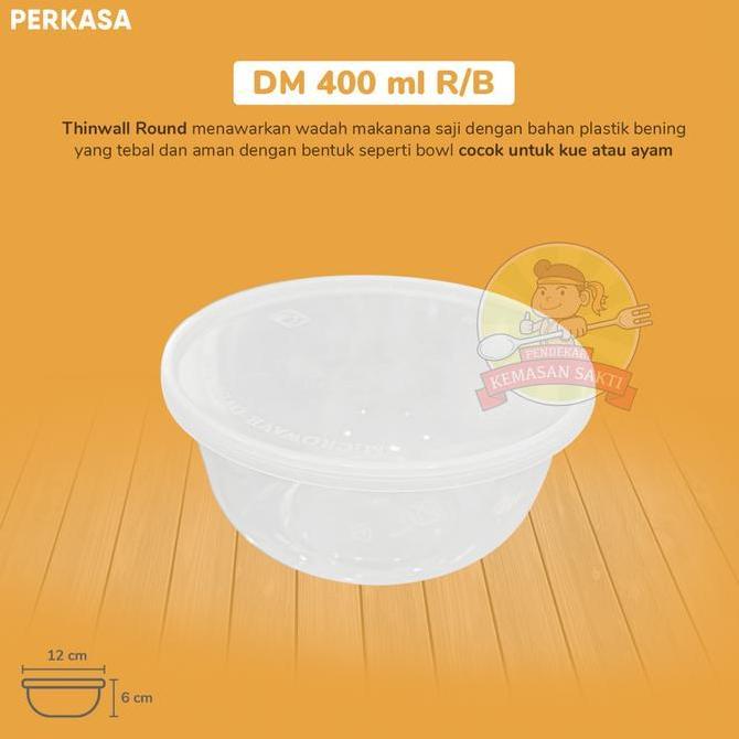 Thinwall 400 ml / Mangkok Plastik / Mangkok Makanan 400 ml Tutup Datar