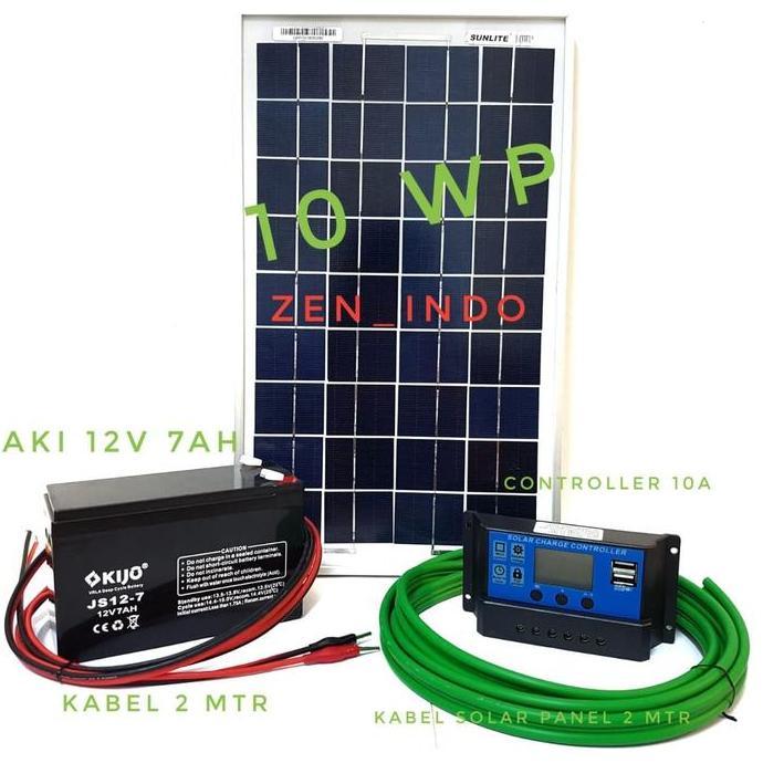 Paket Hemat Solar Panel Surya 10WP, Solar Controller 10 A, Aki 12V 7AH
