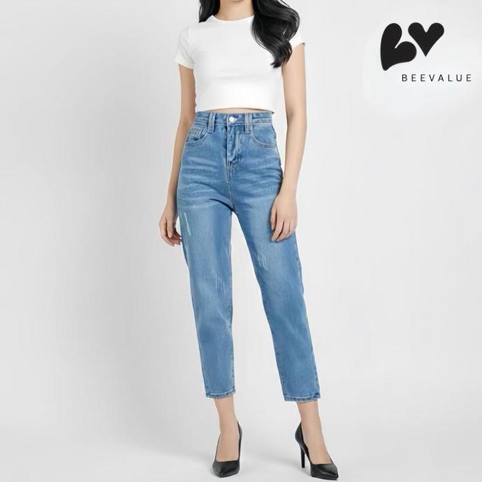 DV161 - Celana Panjang Jeans Highwaist Wanita Boyfriend Jeans | Celana Wanita Boyfriend Ripped Jeans