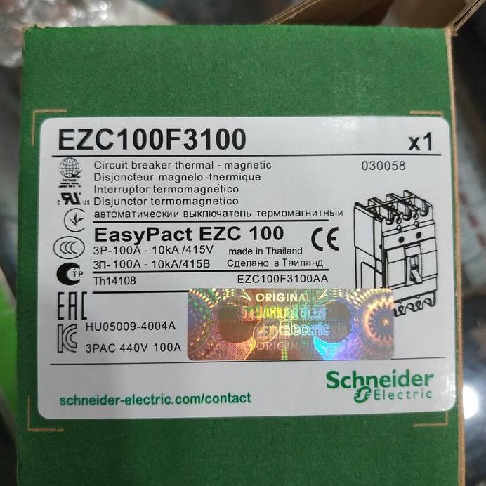 Mccb Schneider Ezc2100F 3P 100A Original | Breaker Nfb 3 Phase Easypact Original
