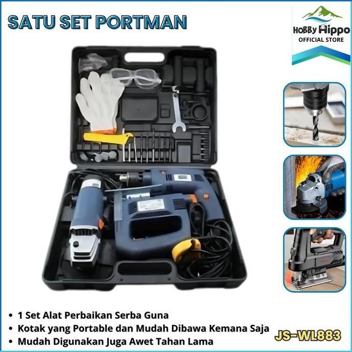 Crestinshop55 - CodSatu Set Angle Grinder + Gergaji Portabel + Impact Drill Js-Wl883 Gerinda