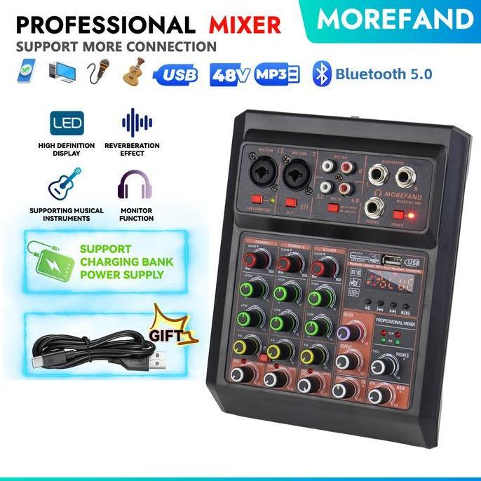 Soull- Morefand Re 405 Mini Mixer, 4 Saluran Band Equalizer, Efek Pengulangan/Delay, Mendukung Konek