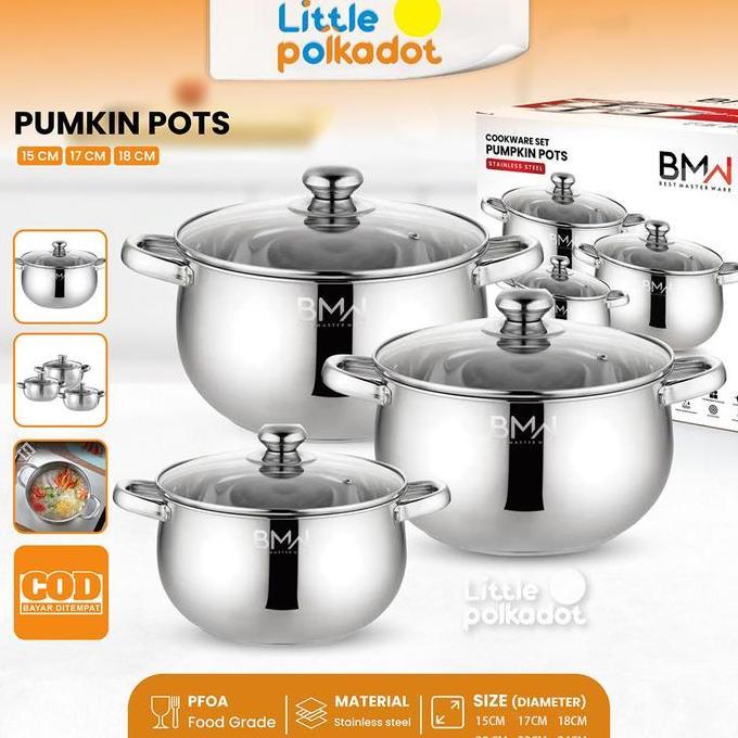 DILLAMENSELC - LITTLEPOLKADOTSTAINLESS PANCI SOUP LABU TUTUP KACA PUMPKIN PANCI REBUS UKURAN 20+22+2
