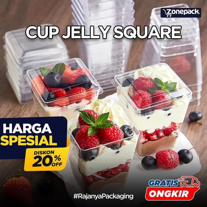 Secnd- [ 10 Pcs ] Cup Jelly Square + Tutup | Cup Dessert Cake Pudding | Tempat Makanan Gelas Pudding