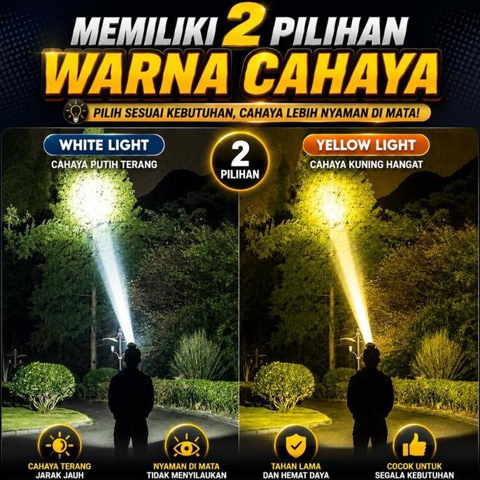 Terbaik Senter Lampu Kepala LED Headlamp Battery Lithium 35/50/80 WATT Cahaya Putih Kuning - Tahan A