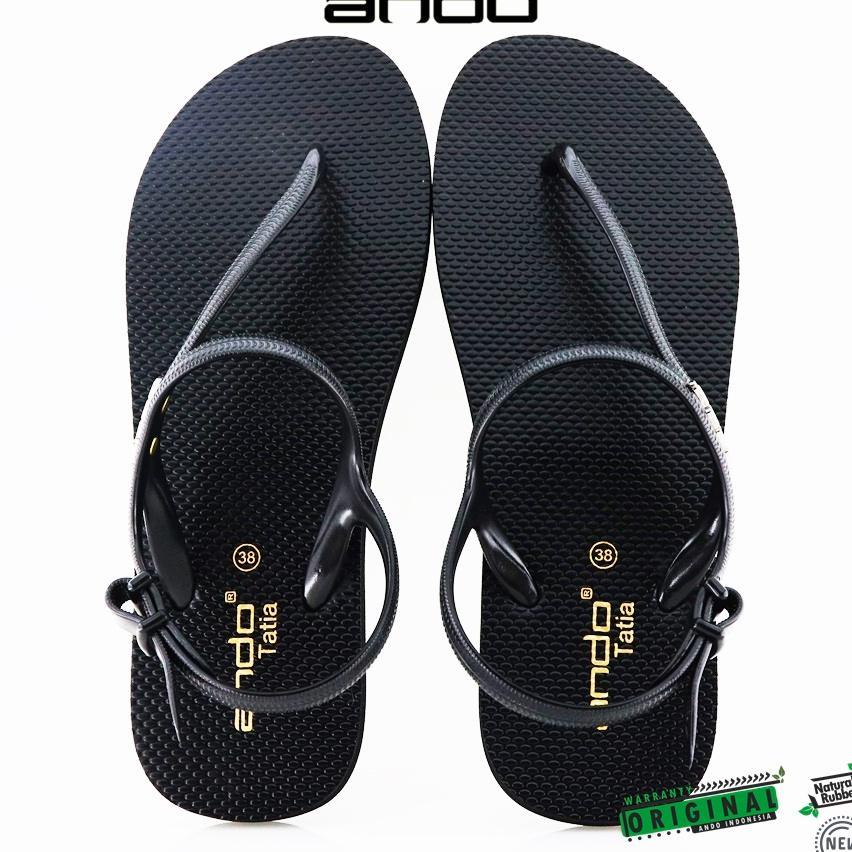New Ando Tatia Strappy Hitam/Emas - Sandal Strapp Wanita