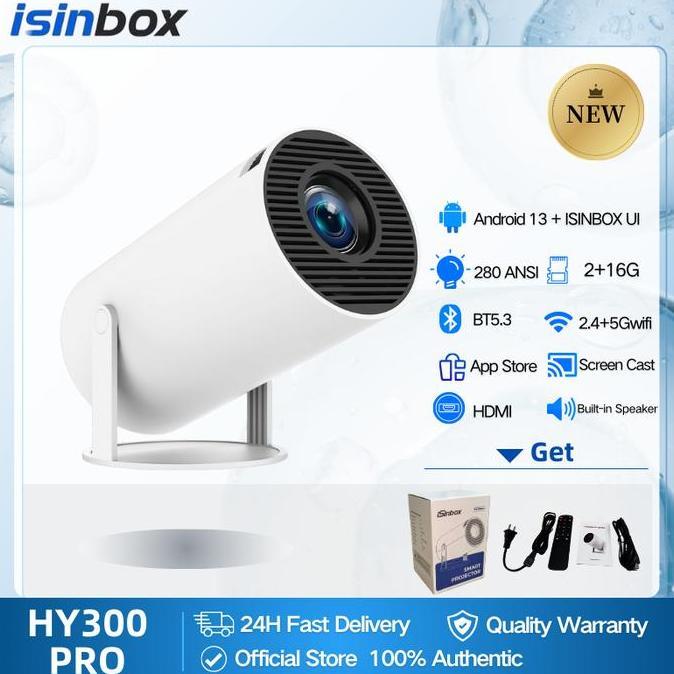 ISINBOX 2+16G HY300 Pro Portable Mini Smart Projector 260ANSI Android 13 Proyektor mini murah Biosko