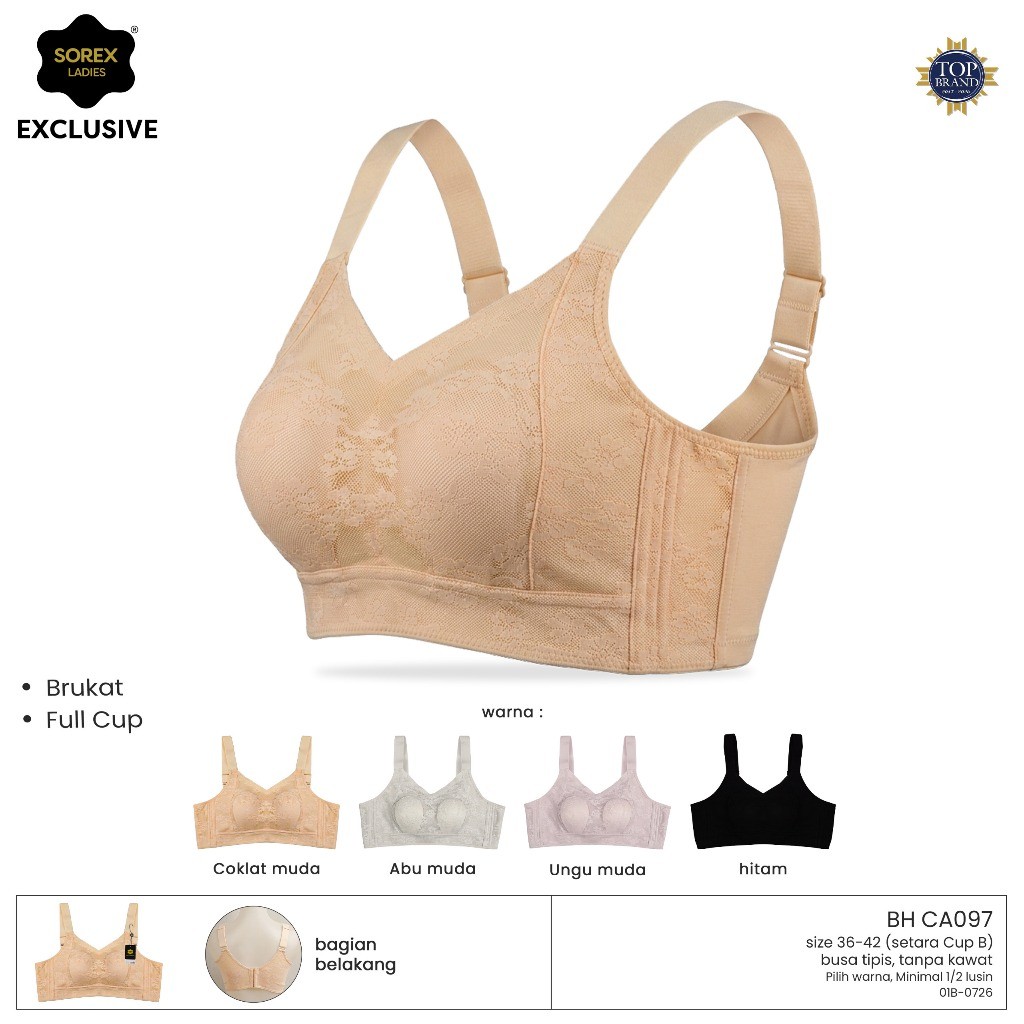 SOREX BRA BH CA 097 Tanpa Kawat Tanpa Busa Kait 4 (Cup B)