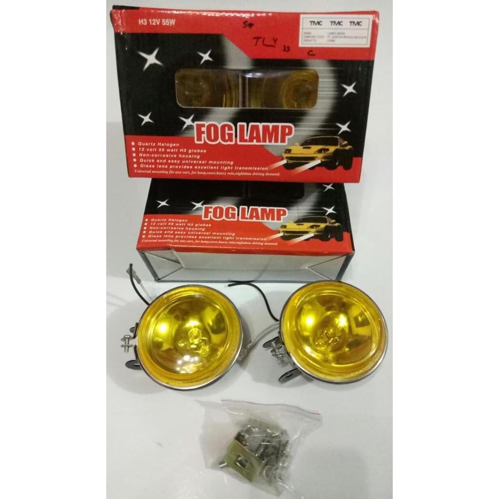 LAMPU SOROT /LAMPU TEMBAK/FOG LAMP HALOGEN 12V/55 W H3 BULAT 3" KUNING PROMO