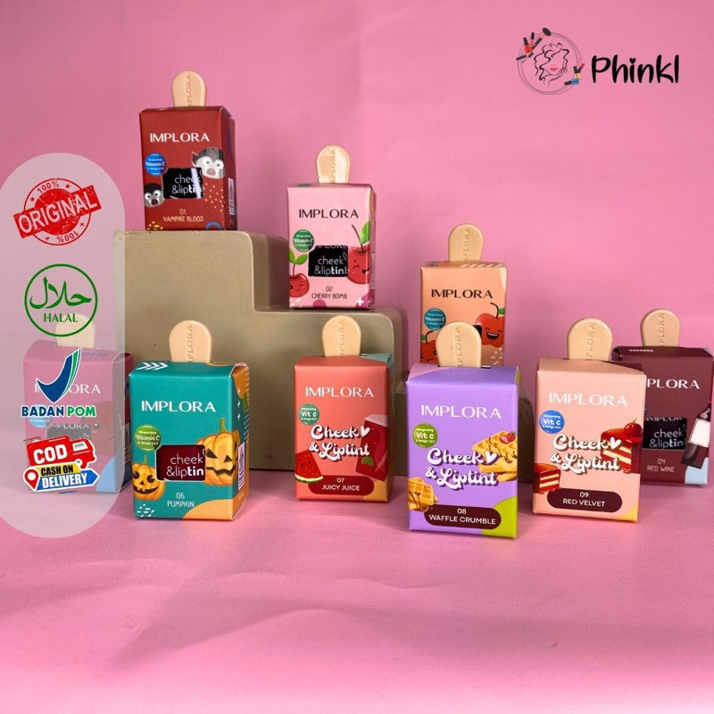 PHINKL Implora lip tint ice cream & jelly tint cheeck imut korea ombre lipsick hasil natural