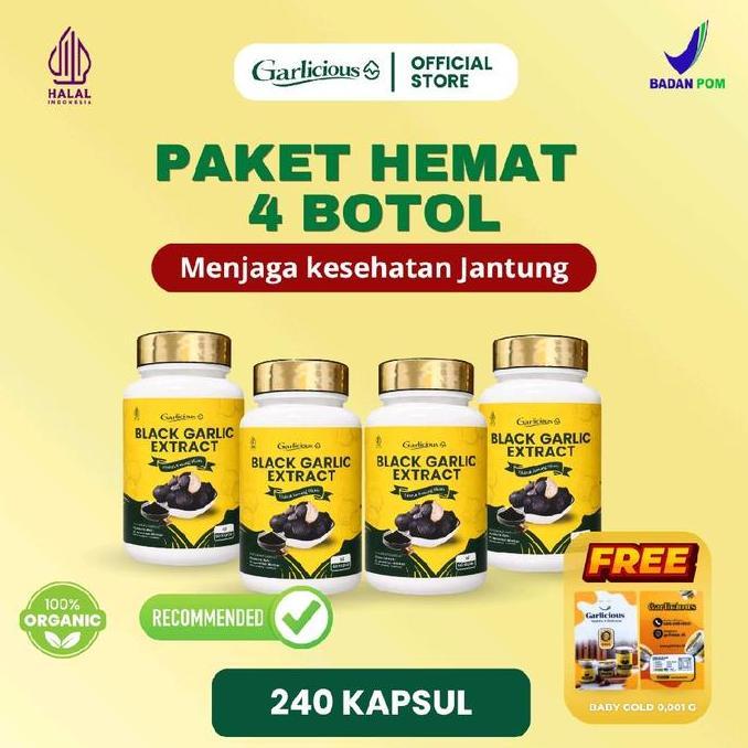 Garlicious Black Garlic Extract Paket 4 botol 60 Kapsul ( 240 Kapsul )
