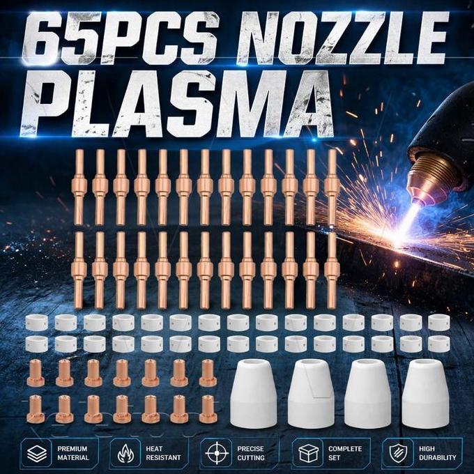 65pcs/Set Nozzle Plasma Cutter 40 Tip Nozzle Plasma Cutter Nozzle Laser Plasma Cutting Electrodes Uj
