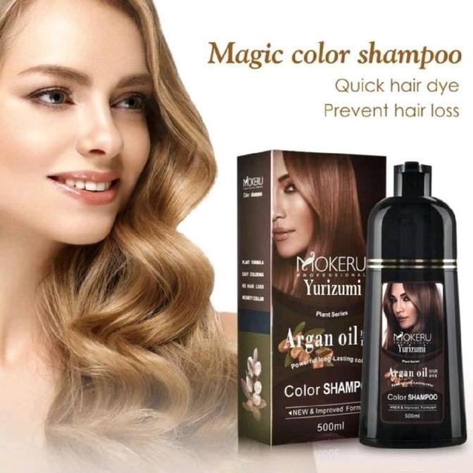 Lushhair- Mokeru Color Shampoo Mokeru Yurizumi Argan Oil Shampoo Perna Rambut Herbal Alami 500Ml Cat