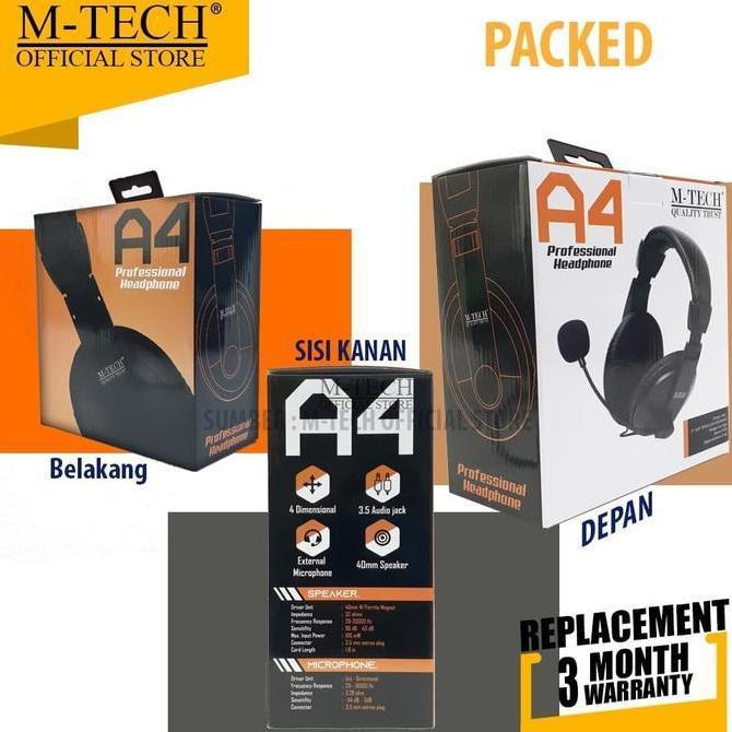 Headset Gaming MTech A4 Stereo Bass Headphone + Mic 3.5mm