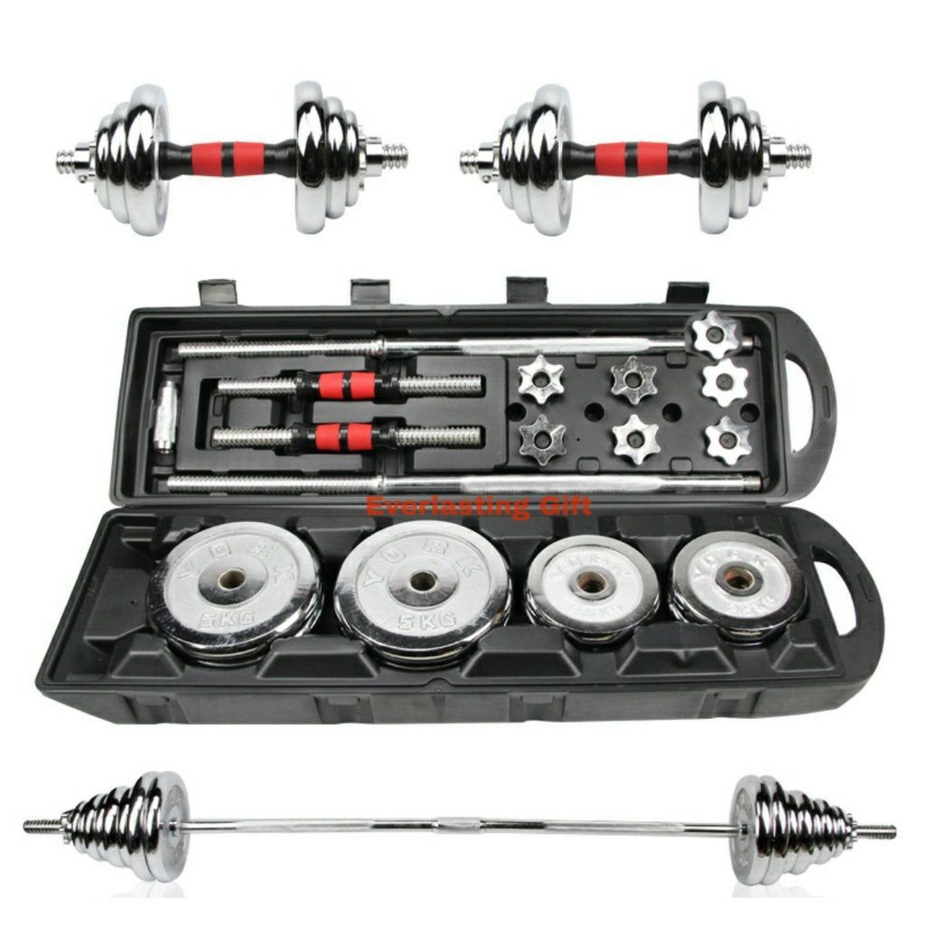 Barbell/Dumbell Set 50kg Besi Silver/Black Chrome CARGO