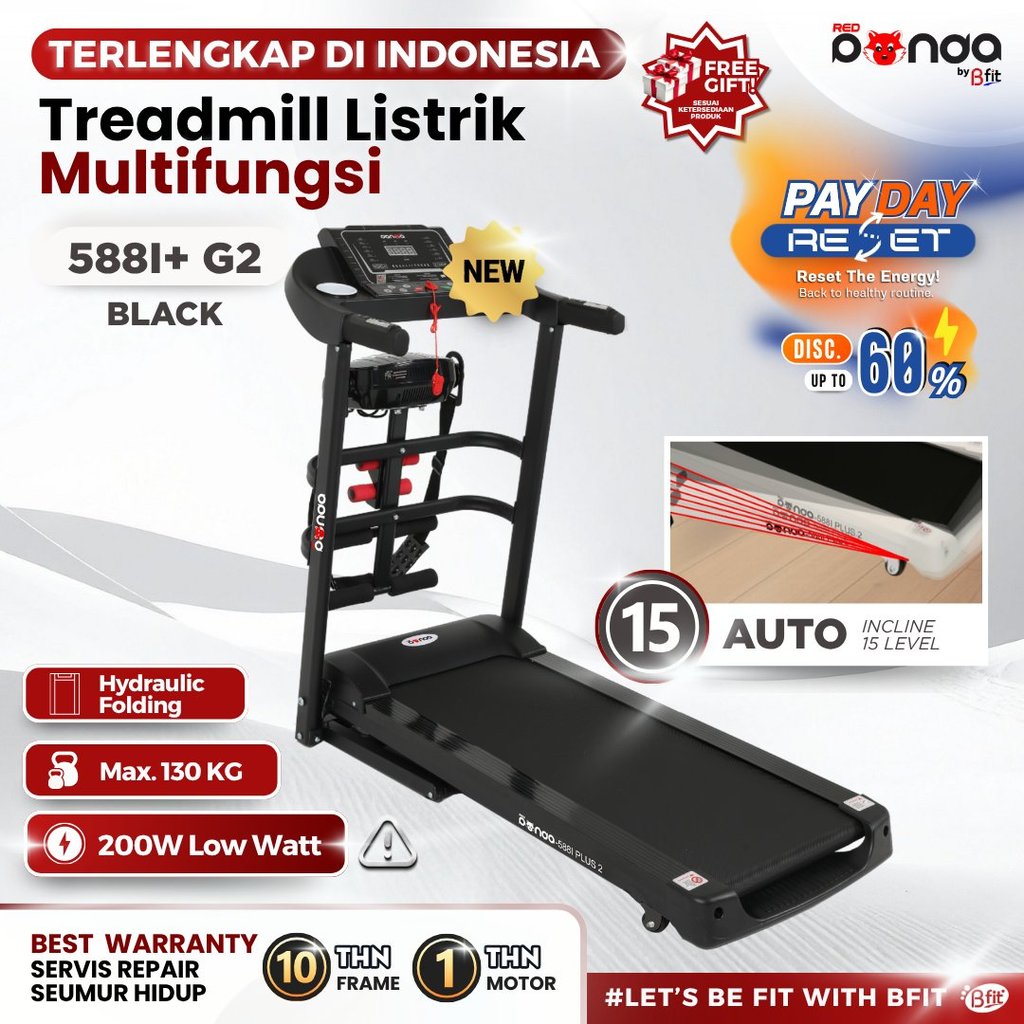 Treadmill Elektrik REDPANDA 588I Auto Incline Multifungsi Listrik Low Watt Fitness Gym