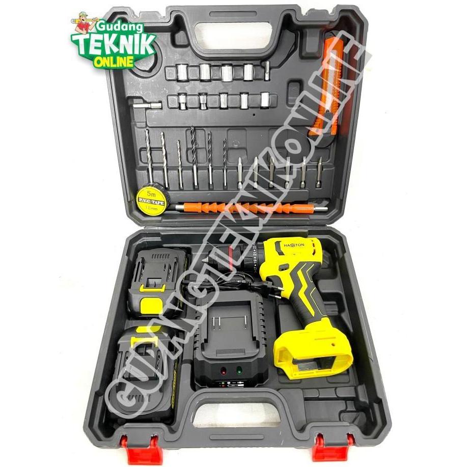 PHRENA Mesin Bor CORDLESS 10mm HASSTON 3075-025 21V / Mesin Bor Tangan BATERAI Kayu Besi Beton 3075 