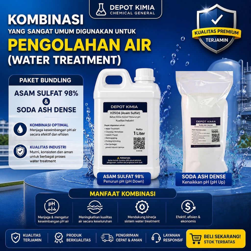[BUNDLING HEMAT] H2SO4 (Asam Sulfat) 1Kg + Soda Ash Dense 1Kg - Paket Penjernih & Penyeimbang pH Air