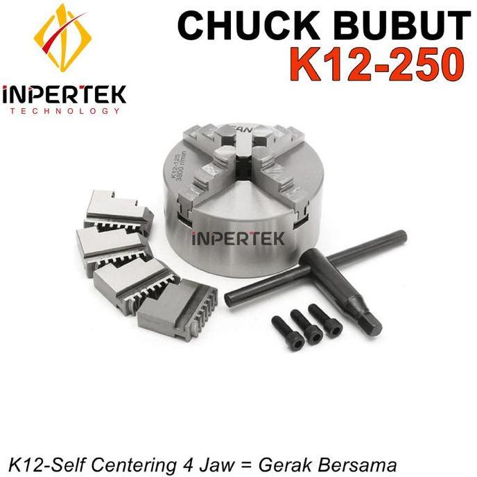 ZEVONOX Chuck Bubut 10" 4 Jaw K12-250 Claw 10 Inch Cekam Kaki 4 Self Centering